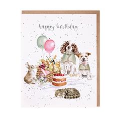 The Hoppy Picnic Rabbit and Dog Birthday Card